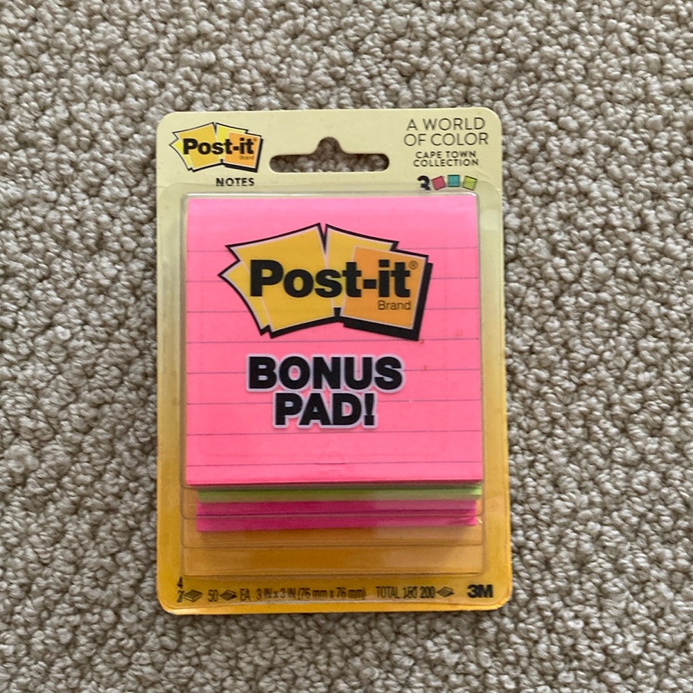Post-It Notes 4 Pad Bundle Multicolor Extra Pad of Notes Included 200 Sheets